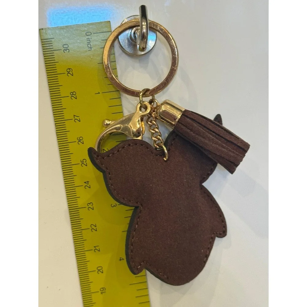 Brown Rhinestone Owl Keychain Gold Tassel Bag Charm Lobster Clasp Accessory
